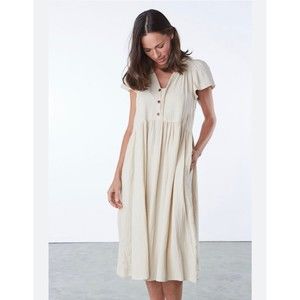 Bel Kazan Nessa 100% Cotton Gauze Dress Ivory Size XS